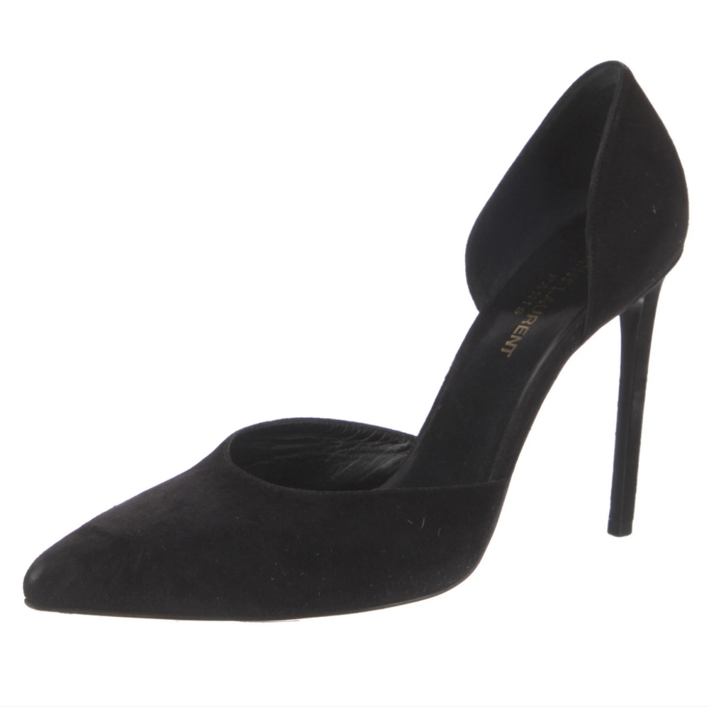Saint Laurent Suede Black 105 D'orsay Escarpin Pumps Heels YSL - Picture 3 of 8